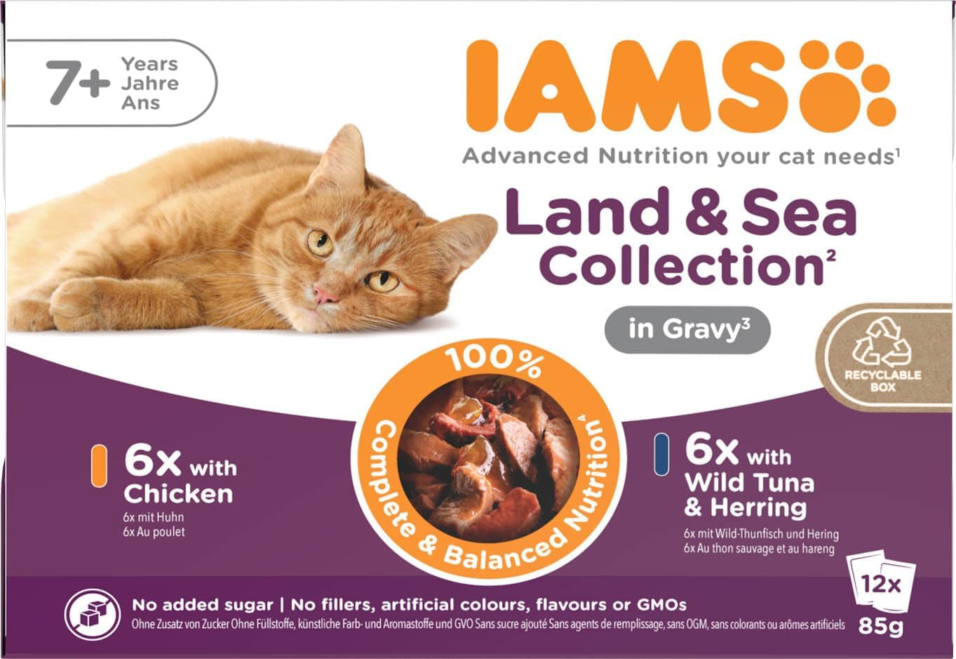 IAMS Delights Våtfoder för seniorkatter - Multipack med kyckling och fisk i sås, högkvalitativt våtfoder för katter äldre än 7 år, 12 x 85g