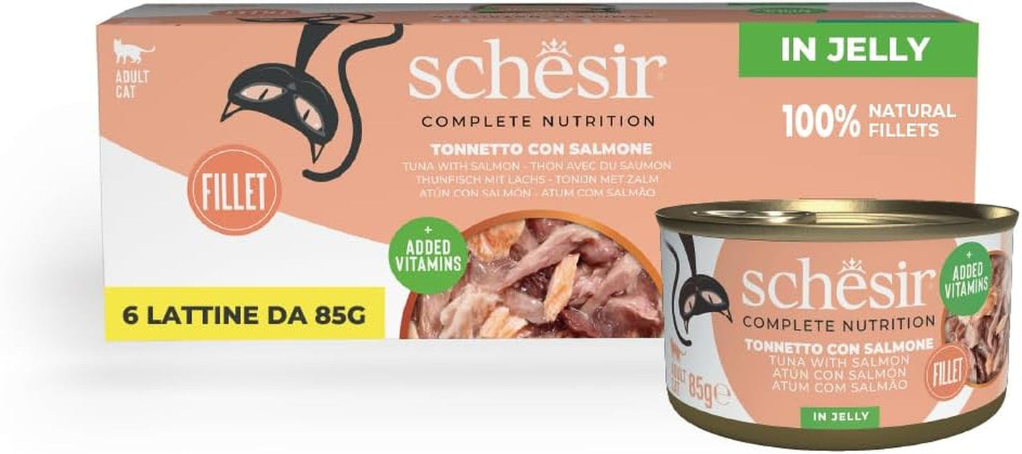 Laxtonfisk i gelé, komplett våtmat för katter, konserverad, med tillsatta vitaminer, 100 % naturlig, 6 x 85 g