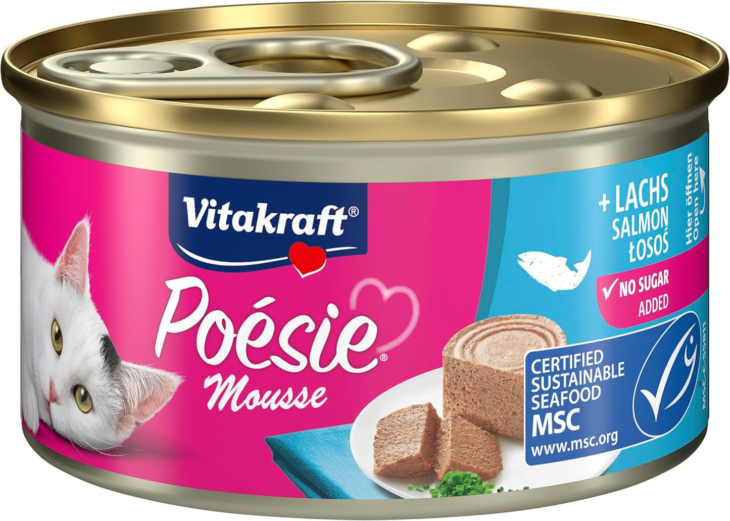 Vitakraft Poésie Mousse, våt kattmat, luftigt skum, med lax, utan tillsatt socker eller spannmål (12 x 85g)