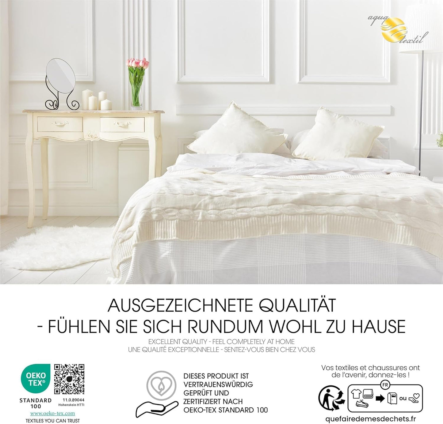 Aqua-Textil Soft Touch Set för barn Täcke 100 X 135 Cm 250G och 350G med kudde 40 X 60 Cm 150G Täcke 4 säsonger Klimatkontroll Oeko-Tex Täcken och täcken Naty Shop