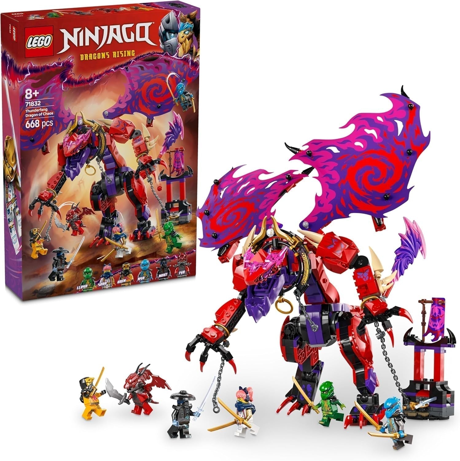 LEGO NINJAGO Chaos Dragon Thundertooth - Leksak med 6 Ninja-minifigurer - Rollspelande byggset för pojkar och flickor i åldern 8+ - Presenter till Rise of the Dragons TV-seriefans 71832 Byggset Beuche den LEGO-Store Standardtitel