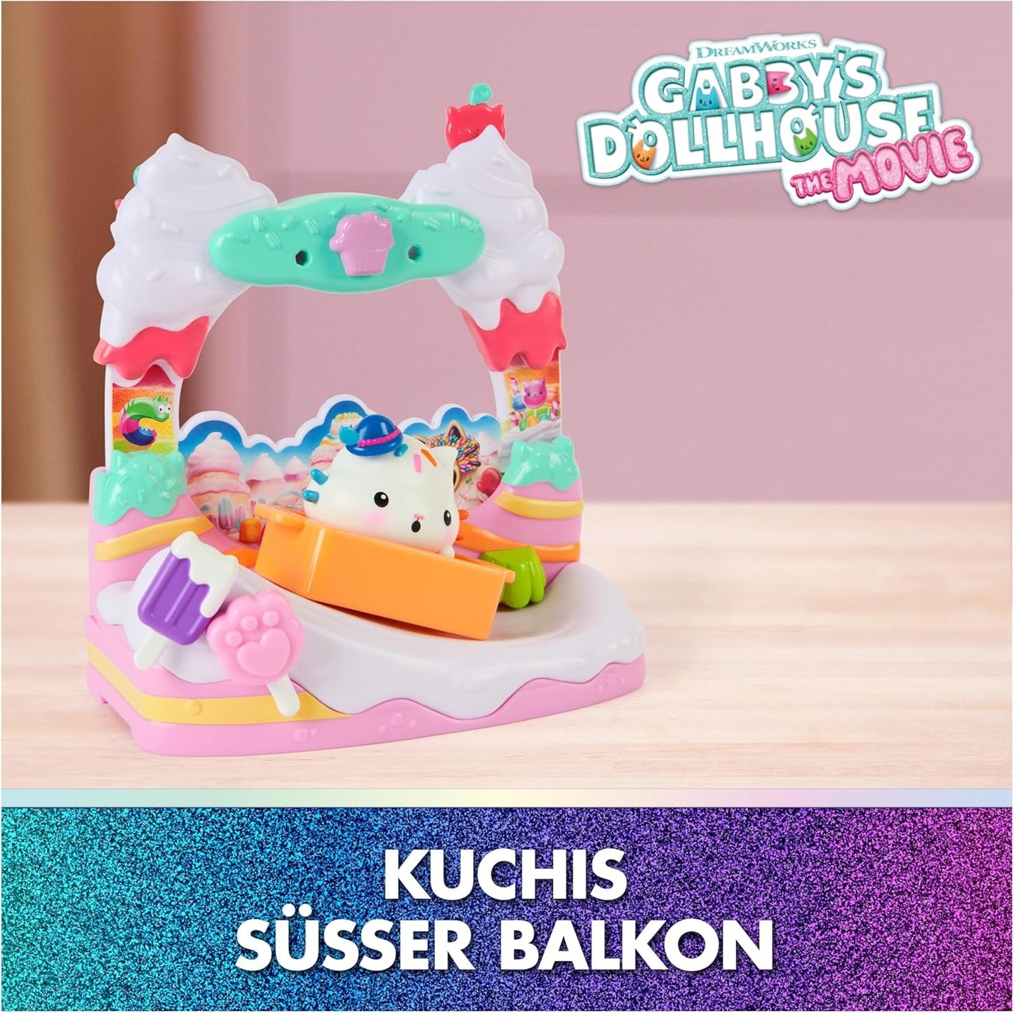 DREAMWORKS GABBY'S DOLLS HOUSE: THE MOVIE - Kuchi's Sweet Balcony Playset med dockskåpsfigurer och tillbehör för barn från 3 år och uppåt