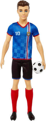 Barbie You Can Be Anything Series Ken Doll Fotbollsspelare Brunt Hår Ken Doll Blå T-shirt Fotboll 1X Ken Fotbollsspelare Docka Barngåva 3 år gamla leksaker Hcn15 Naty Shop Dolls Singel 11,5 tum