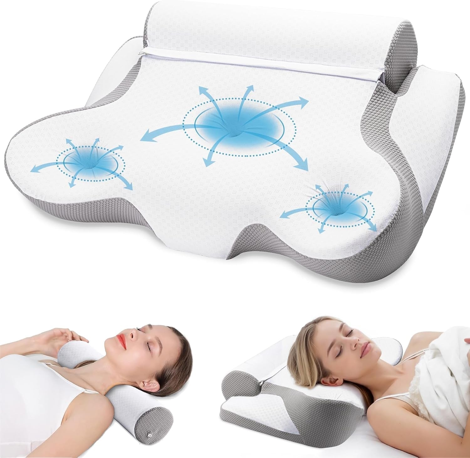 TopEsct Memory Foam kudde, sidosömnskudde, nackkudde, huvudkudde för sidosliprar (grå)