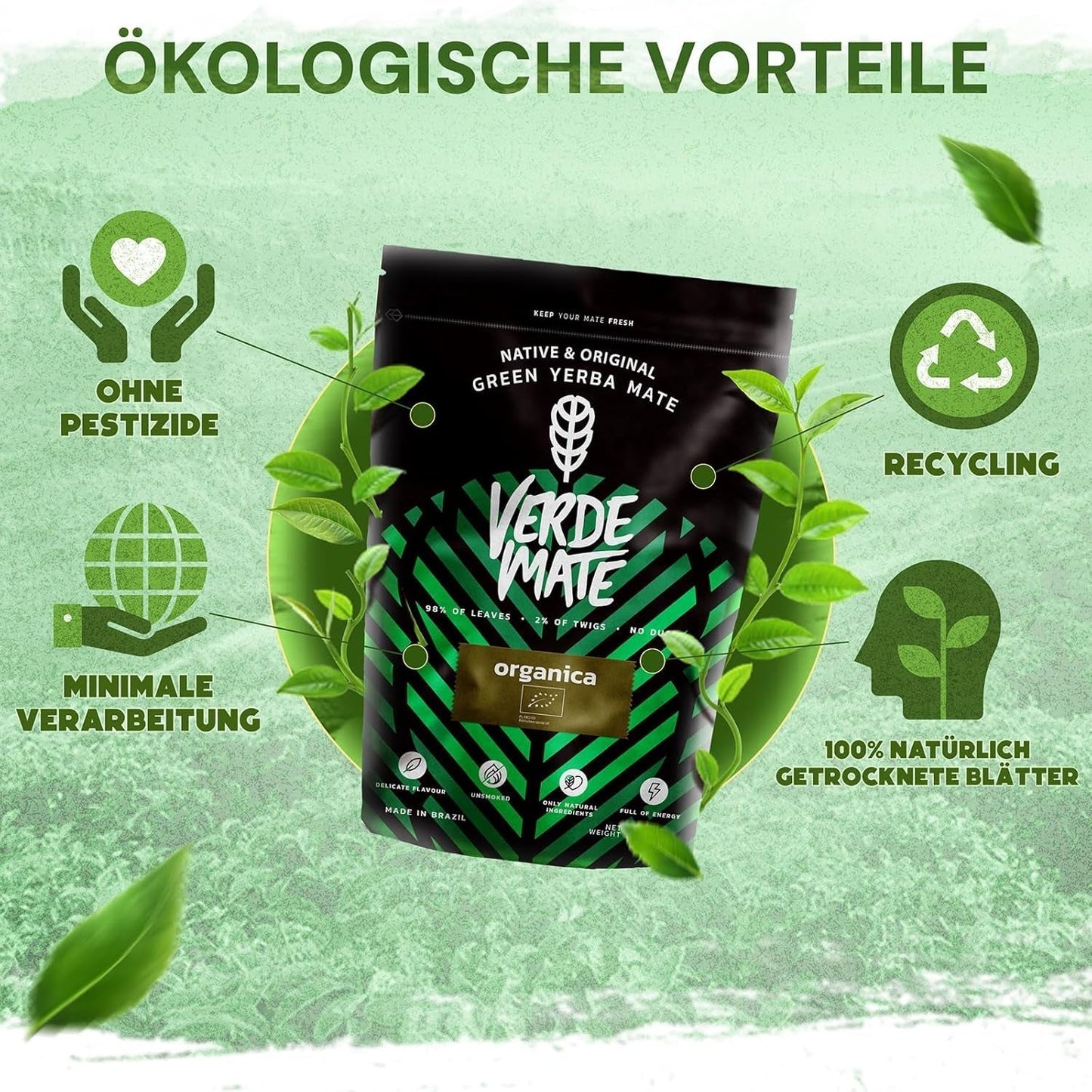 Verde Mate Green Orgánica 500 G – Ekologisk Yerba Mate från Brasilien – rökfri och noggrant behandlad 0,5 kg