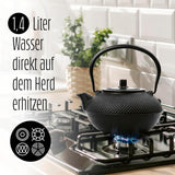 Lumaland 8 delar teservis | 1,4 liter Tetsubin gjutjärn tekanna | Gjutjärnsvärmare | 2 tekoppar och 2 fat | Japanskt teservis inklusive mätsked av bambu och infusionsanordning i rostfritt stål