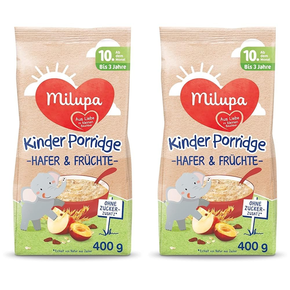 Milupa babygröt - havre- och fruktgröt 10 månader till 3 år barnmat 1 x 400 g (förpackning med 2)