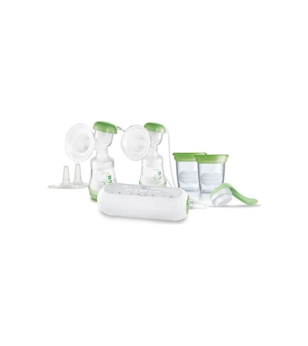 MAM - Elektriska Doppel-Milchpumpe – 2-I-1-Milchpumpe Mit 9 Intensitätsstufen Und 3 Stunden Akkulaufzeit – 2 Easy Start Anti-Kolik Flaschen & 2 Vorratsdosen Inklusive – Grün Tillbehör Mat och Amning Baby Naty Shop