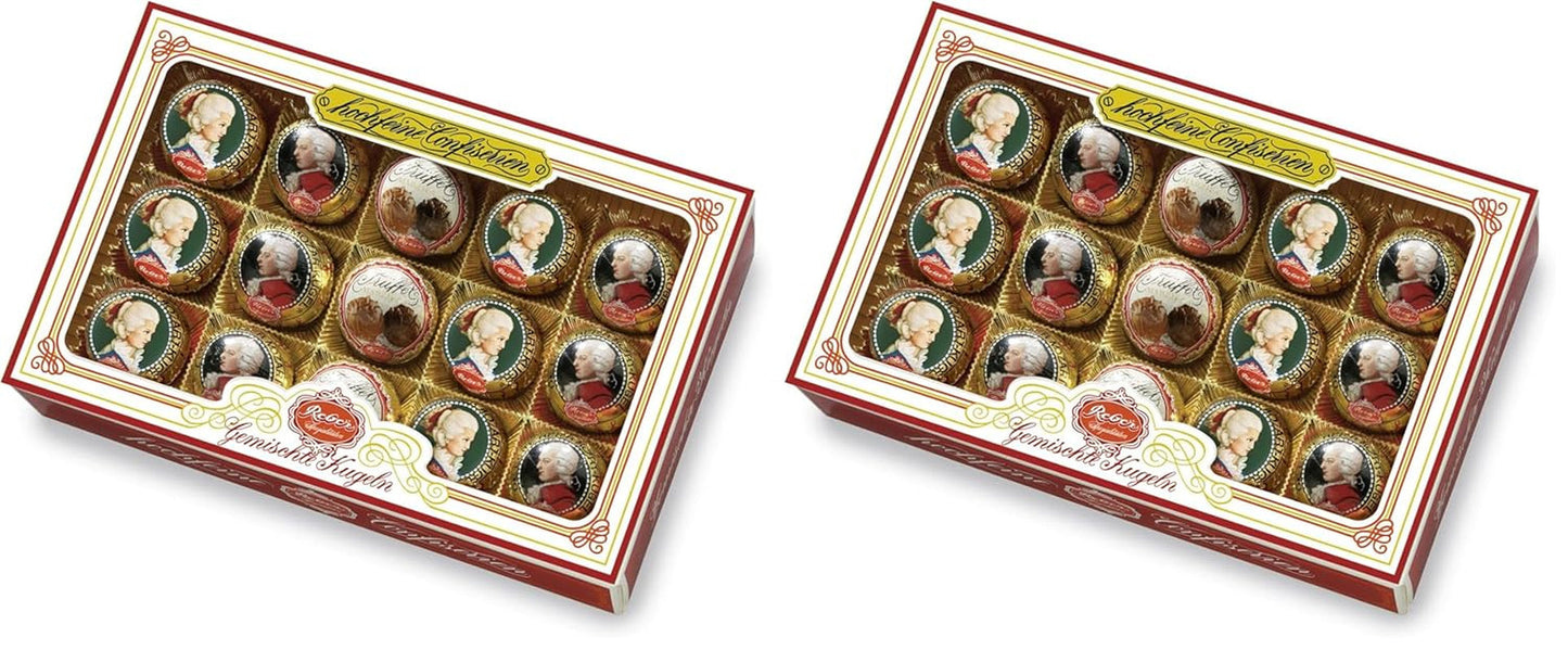 Reber Mozartkulor med mörk choklad, 6-pack med marsipan och nougat, vegansk - 1 x 120 g