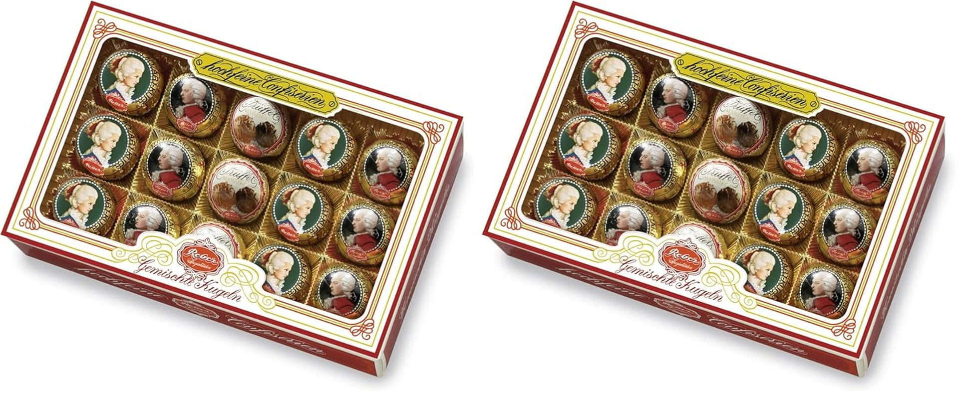 Reber Mozartkulor med mörk choklad, 6-pack med marsipan och nougat, vegansk - 1 x 120 g