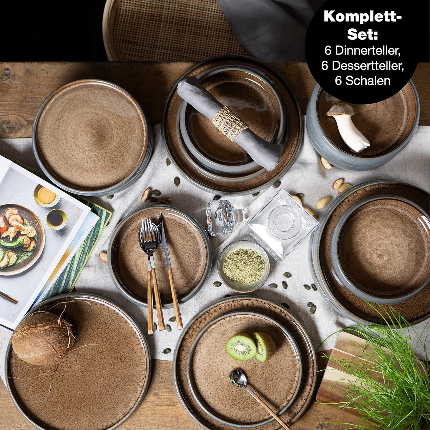 Moritz & Moritz SOLID 18-delat servisset i stengods för 6 - servisset för 6, bestående av 6 mattallrikar, 6 desserttallrikar och 6 mattallrikar