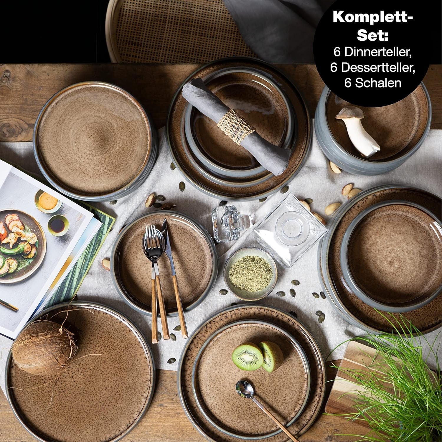 Moritz & Moritz SOLID 18-delat servisset i stengods för 6 - servisset för 6, bestående av 6 mattallrikar, 6 desserttallrikar och 6 mattallrikar