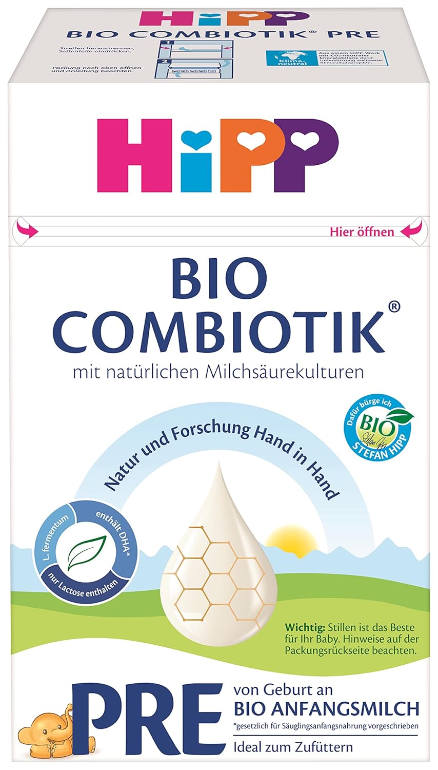 Mjölkformel med ekologisk mjölk Hipp PRE BIO Combiotik, förpackning om 4 (4 x 600g) Naty Shop Pre Bio Combiotik ny formula 4 x 600 gram