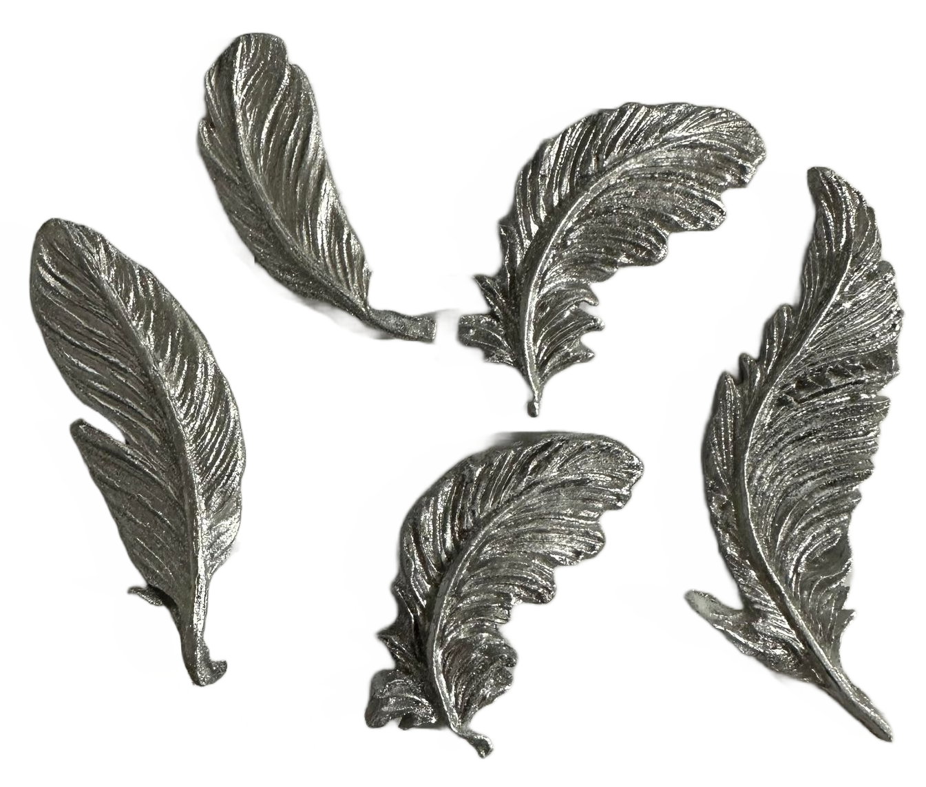Set med 5 sockerdekorationer, silverfjädrar Dekorationer från Sugar Paste Nati Shop