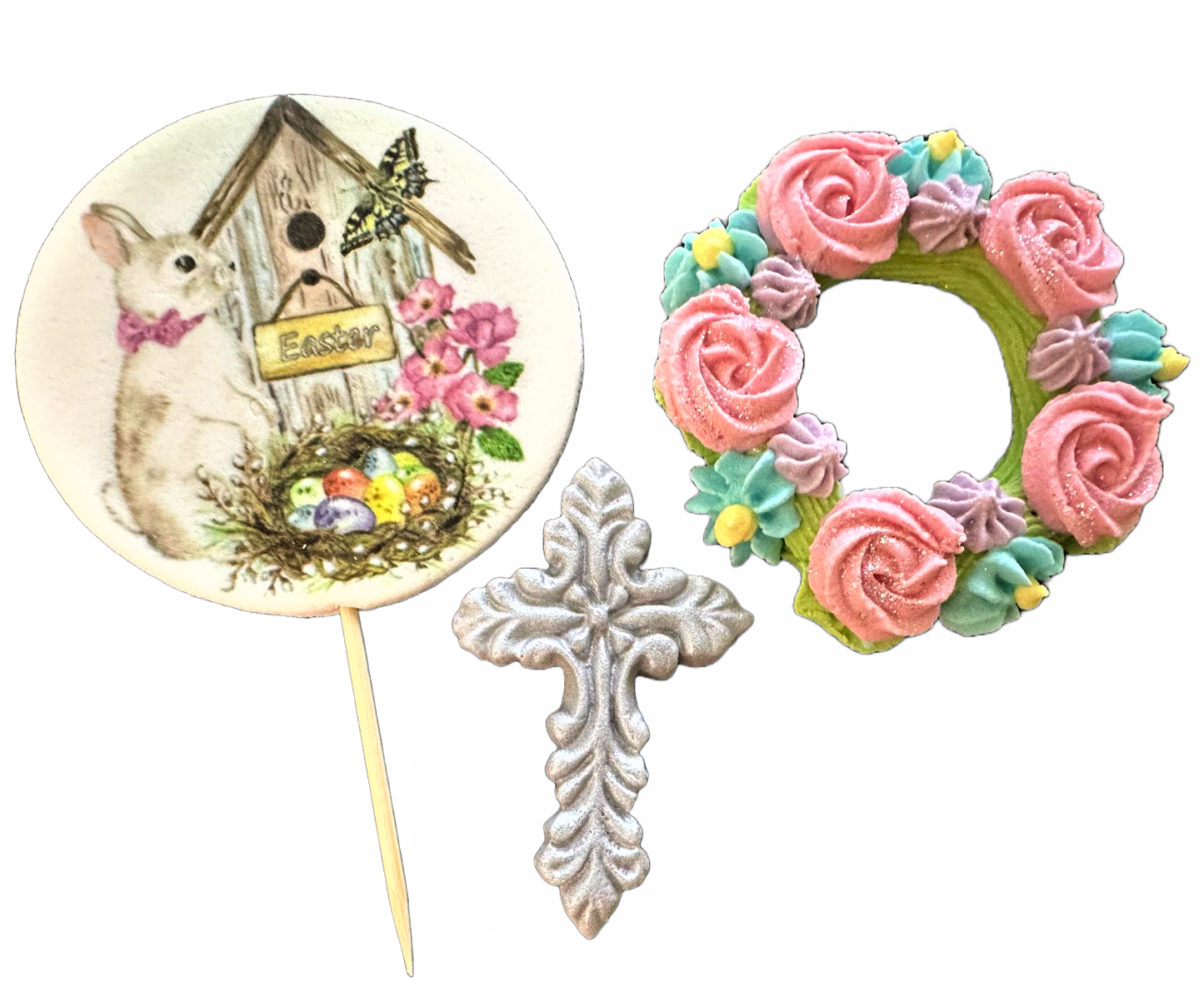 Set med 3 ätbara dekorationer från sugarpaste, påskdekorationer från Sugar Paste Nati Shop