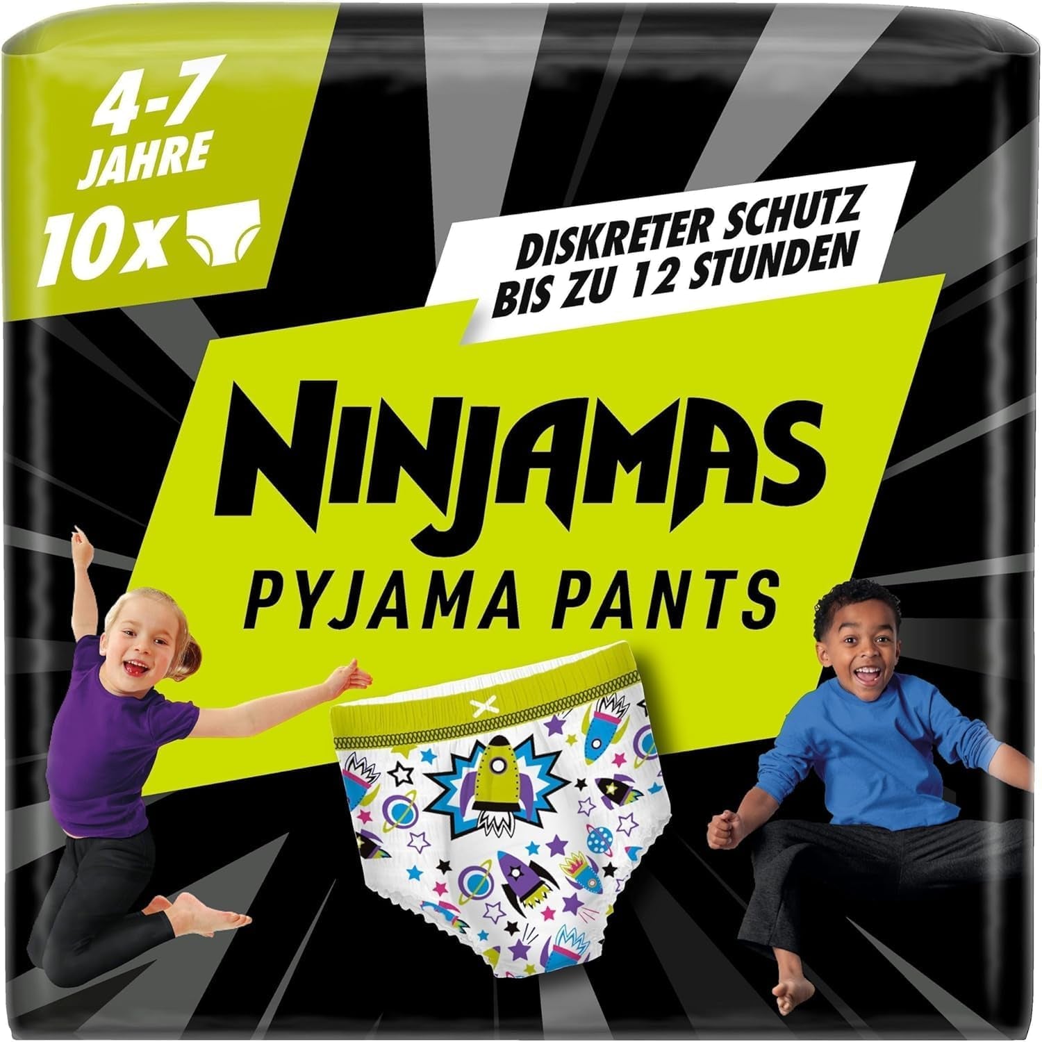 Rymdskeppspyjamasbyxor, 10-pack absorberande nattbyxor, 7 år, 17 kg-30 kg, läckageskydd hela natten