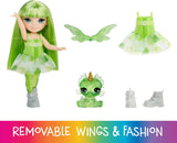 Rainbow High Littles Rainbow Fantasy Fairy and Pet - Emerald, Green - 14 cm ledad liten Fantasy Dragon Doll med utbytbara Fairy Wings, söt present till barn från 4 år och uppåt