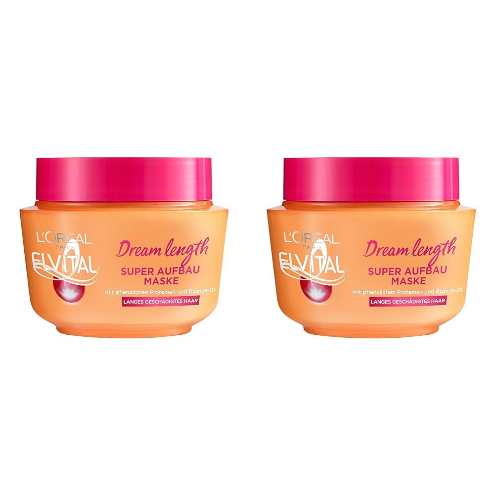 L'Oréal Paris Elvital Anti Split End Hårmask för långt, skadat hår, Intensiv sköljningsbehandling, Med vegetabiliska vitaminer och ricinolja, Dream Length Super Build-up Mask, 1 x 300 ml Naty Shop Hair Mask Standardtitel