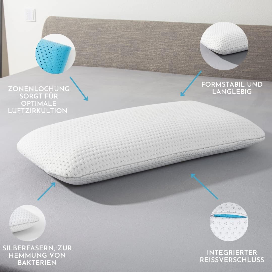 Genius Eazzzy skumkudde 40X80 Cm höjd 10Cm - Nackstödskudde med 2 grader av hårdhet + kylande gelskum - Sovkudde för sido-, rygg- och magslipare mot nacksmärta, polyester Naty Shop standardkuddar