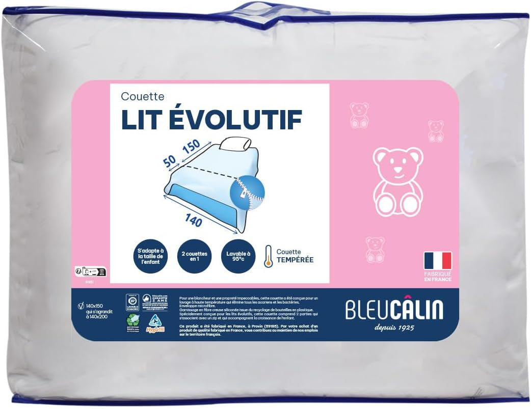Bleu Câlin täcke för barn 140X(150+50) Cm Special för barnsängar, härdat täcke utbyggbart upp till 140X200 Cm, tvättbart i 95°, vita Täcken och täcken Naty Shop Unique Utdragbar filt för spjälsäng - 140 X (150 Cm +).