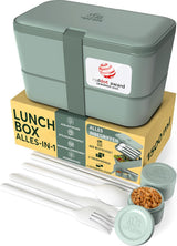 Umami Lunchbox för vuxna, Stapelbar Bento Box med 4 bestick och fack, Vuxen Lunch Box, To-go salladsbehållare, Picknick / Office Lunch Box, Kolgrå, 1500ml Naty Shop Matförvaringslådor Skiffergrön L - 1500ml Stapelbar inuti varandra