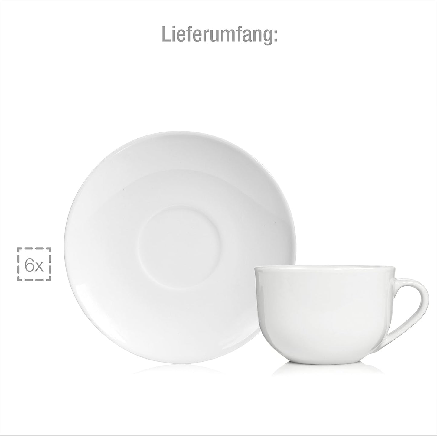 Sänger New Port kaffekoppsset, 12 koppar set för 6, vita porslinskoppar och fat, 150ml | PREMIUM KOLLEKTIONEN