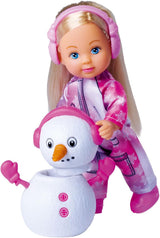 Simba 105733646 - Evi Love Snow, docka i söt snödräkt med byggbar snögubbe, 12 cm, 3+