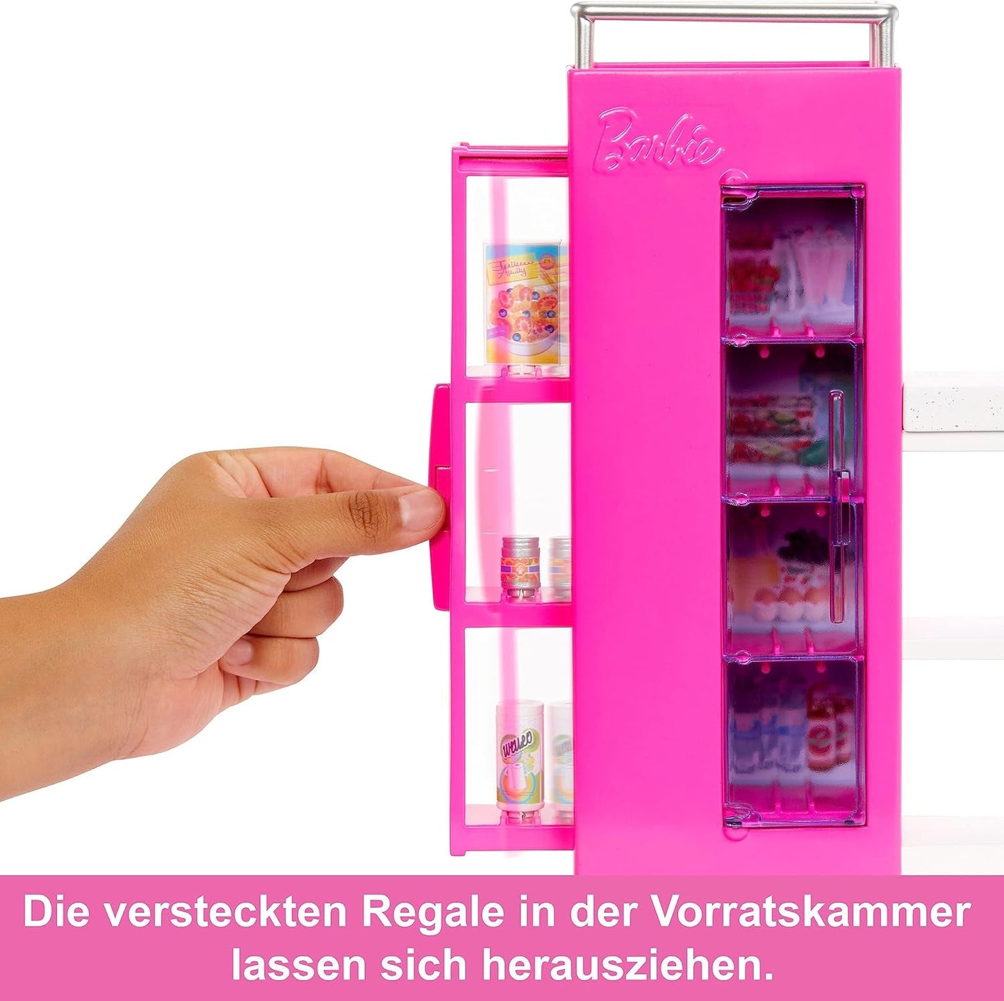 Barbie Doll Pantry Lekset med 25+ köksdelar och tillbehör - perfekt för små matälskare och present för barn från 3 år och uppåt, HJV38
