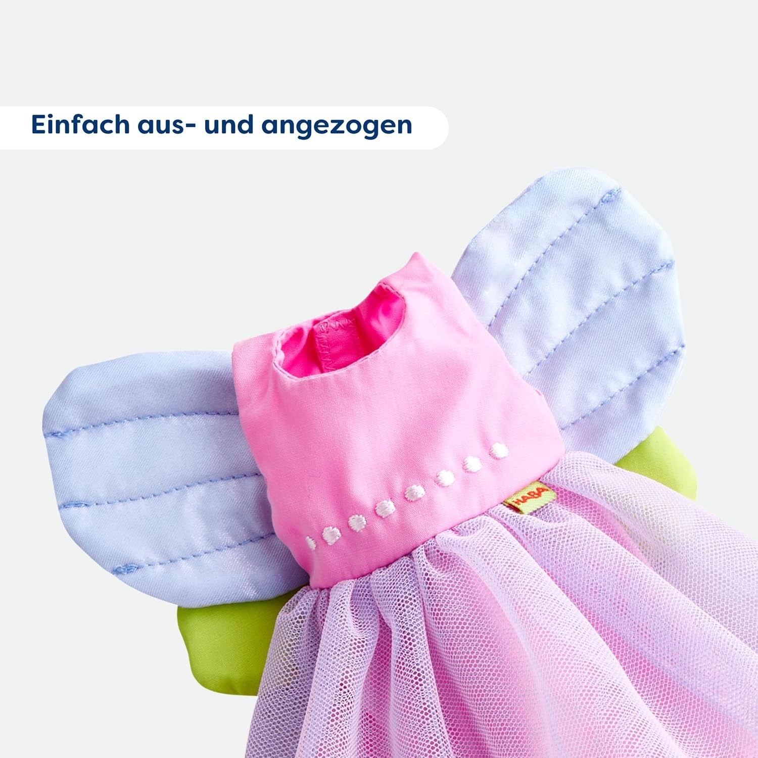 HABA Fairy Magic Doll Kläder - 2 delar set för 18 månader och uppåt dockor (30 cm) - Tyllklänning med vingar, blomma hårband ingår - 1306243001