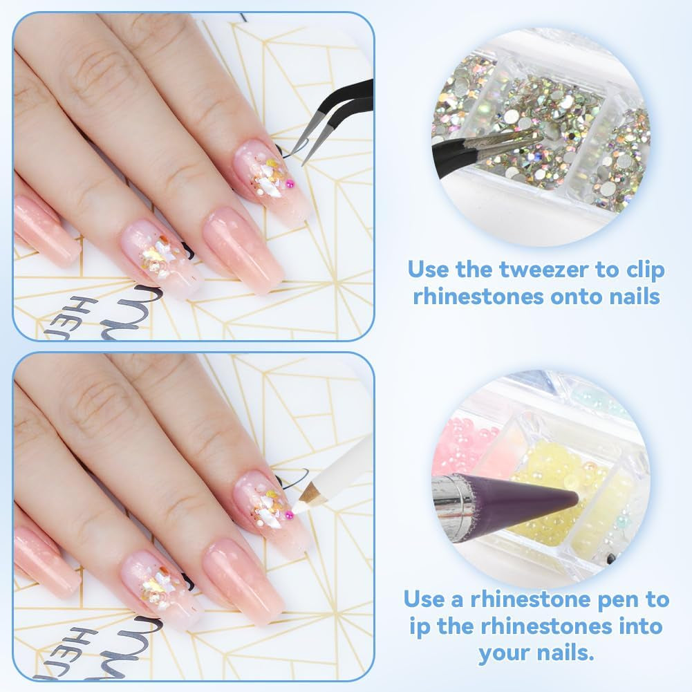 Harz Strasssteine ​​4200Pcs Strass Kristalle 1Mm-5Mm Gemischte Kinder Bastelsachen Kit Mit Strass Mit Picking Pinzette Und Stift Für DIY Nägel Kleidung Kunsthandwerk Gemischt Becher Party (A)