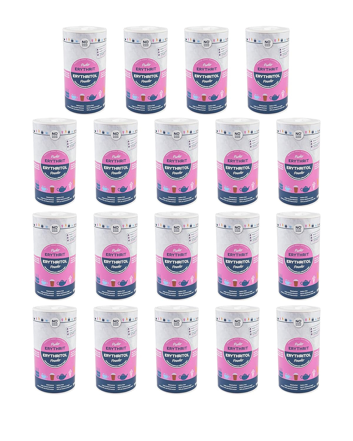 Nosugarsugar Erythrit Puder Streudose - Puderzuckerersatz Kalorienfrei, 19Er Pack (19 X 250 G) Sötningsmedel Naty Shop