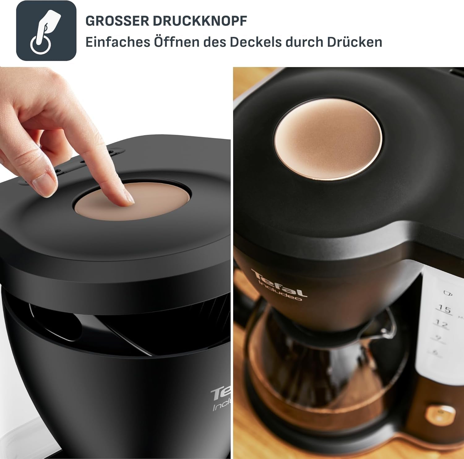 Tefal Includeo Filter Espressomaskin, Espressomaskin Extremt lätt att använda, Lämplig för höger- och vänsterhänta användare, Automatisk locköppning, 1,25 L, 10 till 15 koppar, CM533811