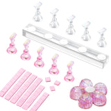 Makartt akryl nagelhållare, magnetisk nagelhållare, nagelhållare, transparent rosa nagelhållare med 48 självhäftande spackel
