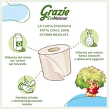 Grazie naturligt toalettpapper, Econatural, 56 rullar, fiberpack återvunnet toalettpapper, 100 % ekologiskt, miljövänligt, miljömärkt och FSC-återvunnet, tillverkat i Italien