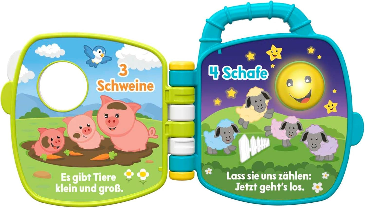 Fisher-Price Musical Animal Friends Songbook | Babyleksak från 6 månader, 1 år för flickor och pojkar | Barnleksak | Musikbok med ljud och ljuseffekter | Pedagogisk leksak (tyska), GFP29 Jucarii Bebe Naty Shop