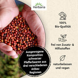 Herbaria Trio Noir bio 75g M-Dose – Bio Pfeffer schwarz ganz – ganze Pfefferbeeren – schwarze Pfeffermischung aus biologiska Anbau von drei verschiedenen Regionen - in nachhaltiger Aromaschutz-Dose