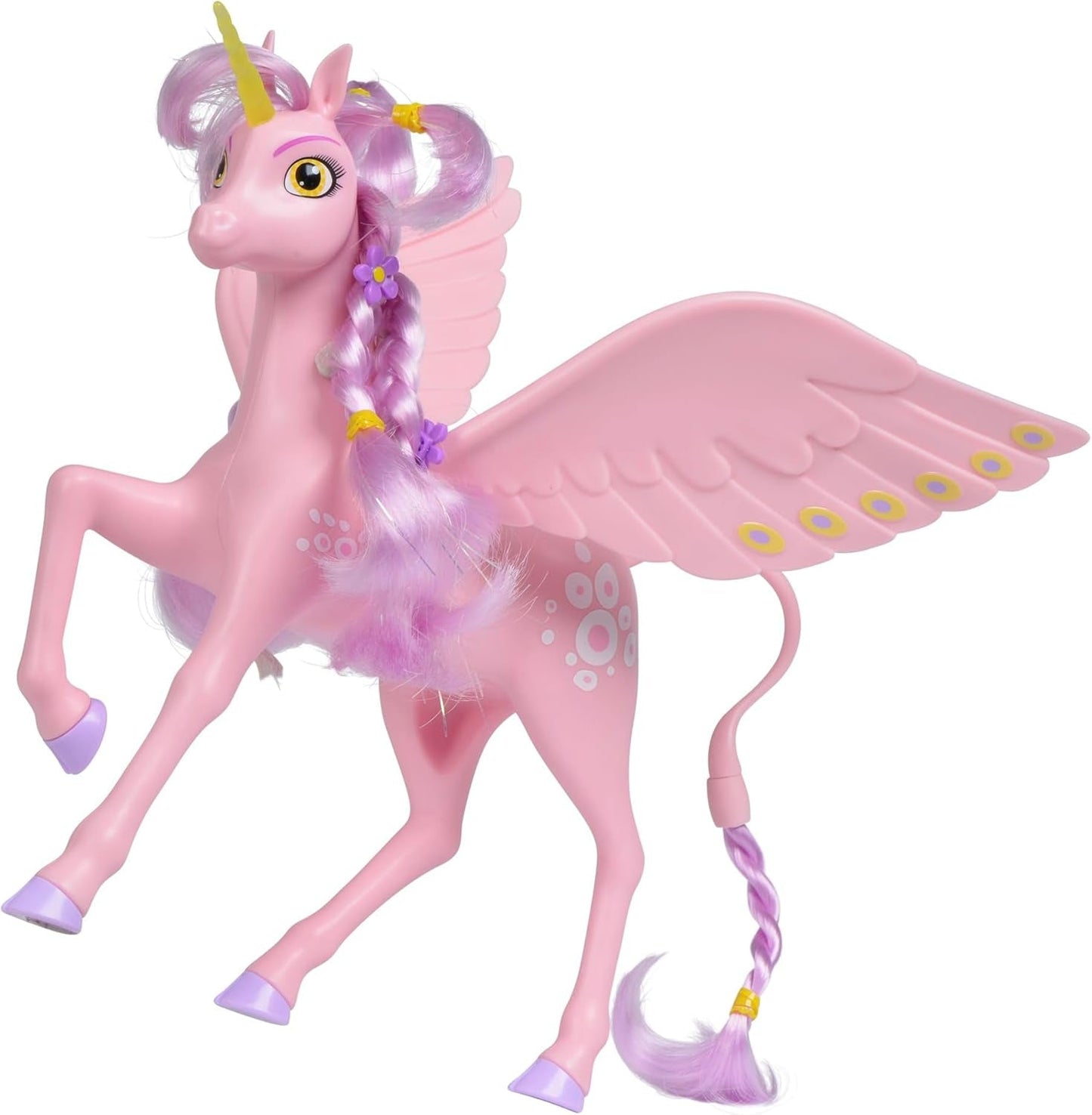 Simba 109480092 - Mia and Me Unicorn Kyara, med rörliga vingar, hårspännen och stylingborste, 20 cm, 3+, rosa