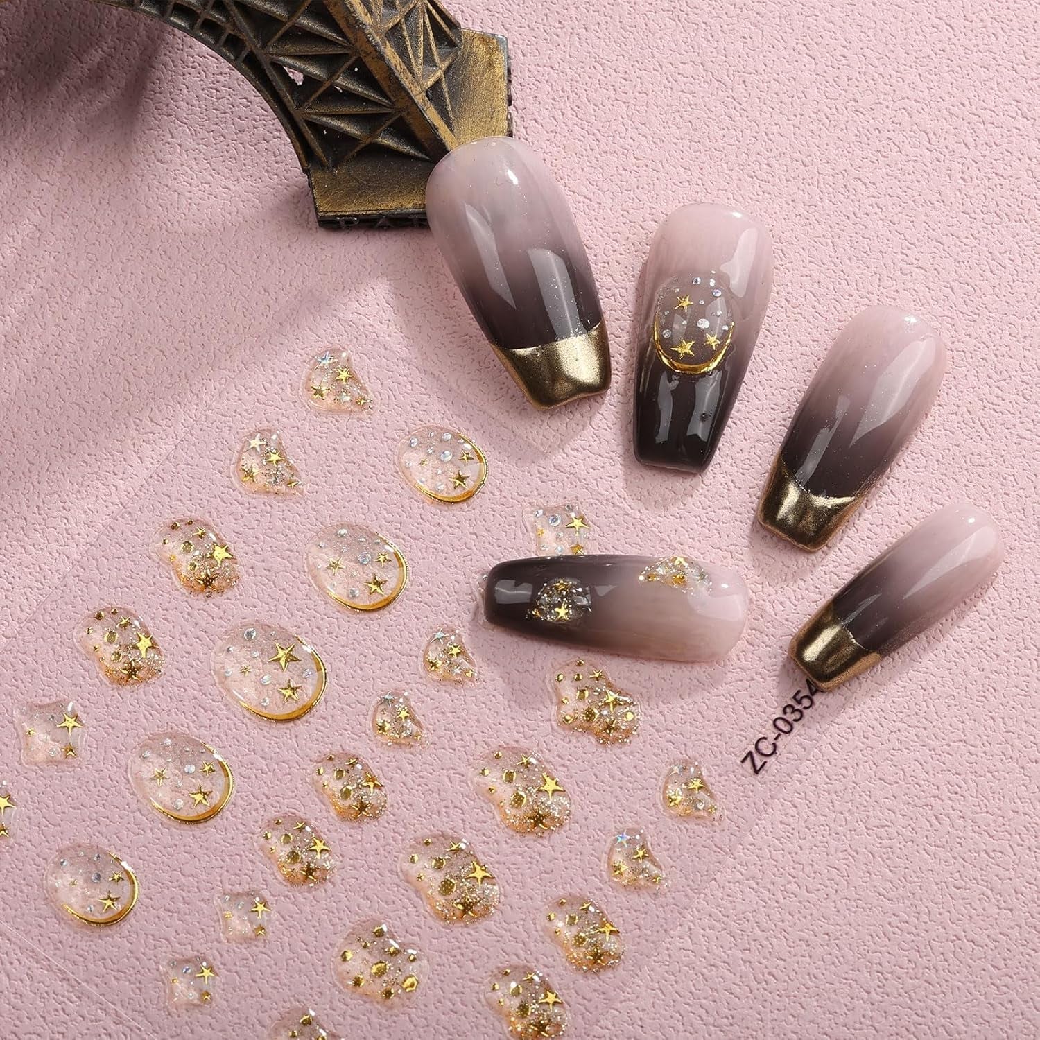 JMEOWIO 6 Blatt 3D Nagelsticker Goldene Unregelmäßige Geometrische Nail Art Sticker Selbstklebend Nagelaufkleber 5D Stereoskopisk Dekoration Nageldesign Zubehör
