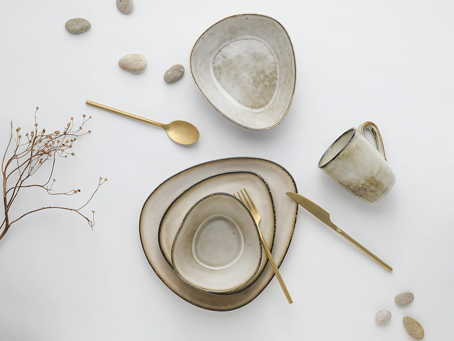 CreaTable, 23769, CLOUDY Series, Sand, 10-delat servisset, porslinskombinationsservice, diskmaskin och mikrovågssäker, kvalitetstillverkning