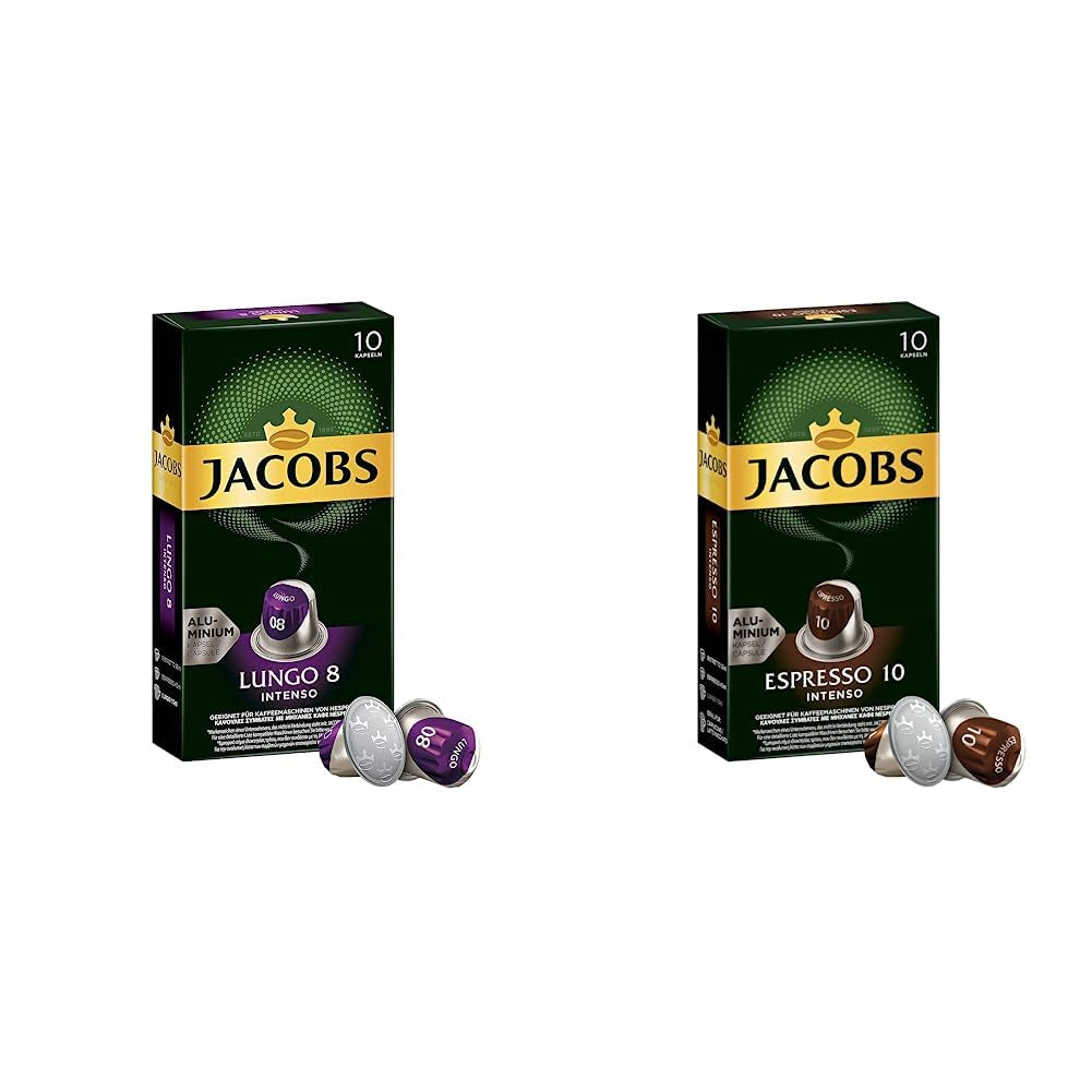 Jacobs Kapseln Lungo Intenso, Intensität 8 & Kapseln Espresso Intenso, Intensität 10 100 Nespresso®* kompatibel Kaffeekapseln, 10er Pack, 10 x 10 Getränke