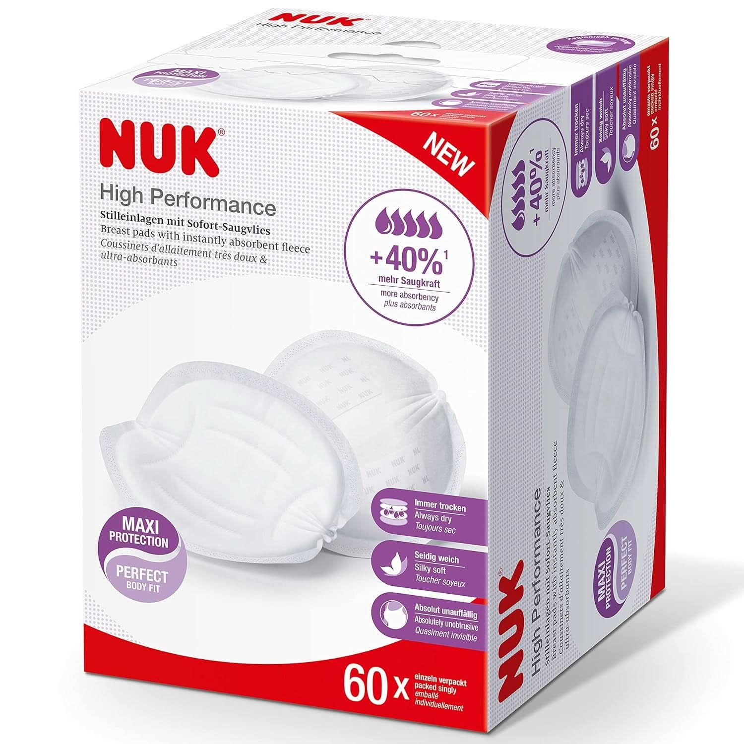 NUK Högpresterande Einweg-Stilleinlagen Mit Sofort-Saugvlies | Einlagen Zum Stillen | Einzelverpackung | +40 % mer sugkraft | 60 Stück Barnmat och amningstillbehör Naty Shop