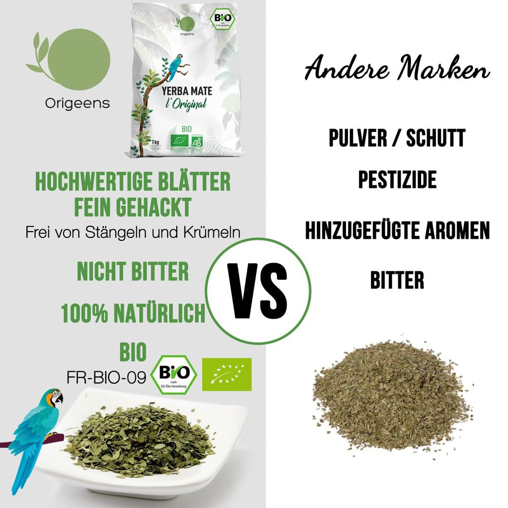 ORIGEENS BIO YERBA MATE TEA 1 KG - The Original I Orostad, blad, utan stjälkar, damm och smulor I Energigivande och avgiftande dryck