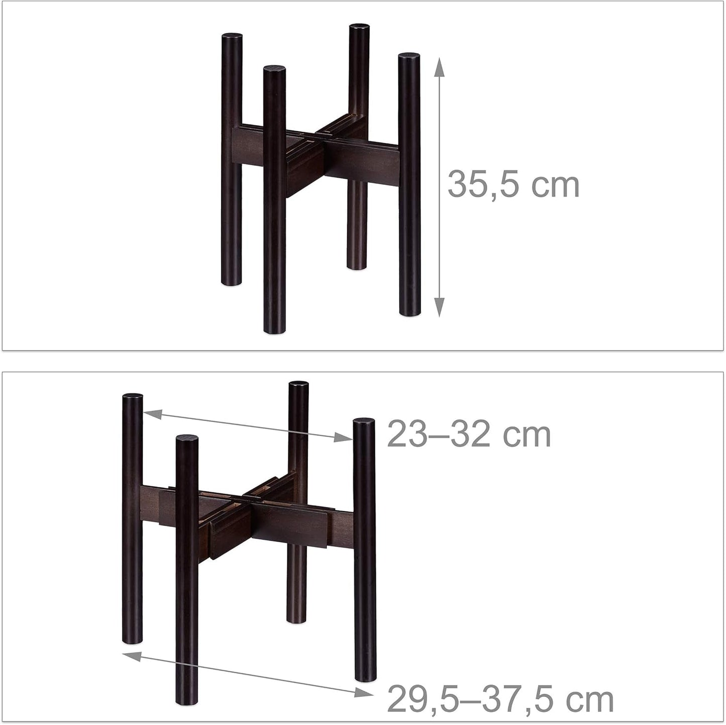 Relaxdays Bamboo blomsterställ, individuellt justerbart, för blomkrukor upp till 32 cm, växtställ, H: 35,5 cm, brunt, 1 st 10028823