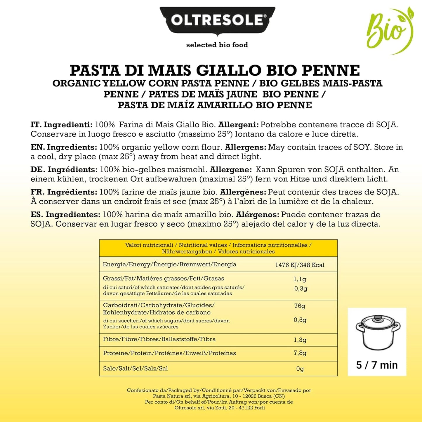 Pasta di Mais Giallo Biologica Italiana Glutenfri, Formato Penne - glutenfri pasta, 100 % farina di mais giallo ekologisk, vegan, confezione da 3 pacchi da 350 g