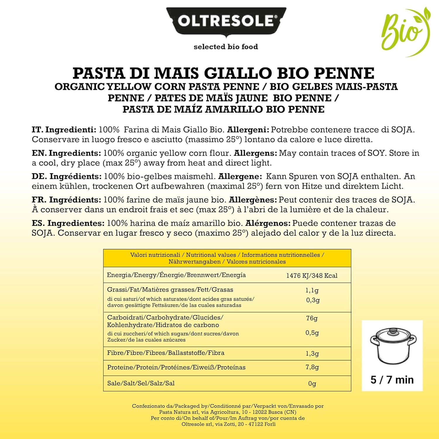 Pasta di Mais Giallo Biologica Italiana Glutenfri, Formato Penne - glutenfri pasta, 100 % farina di mais giallo ekologisk, vegan, confezione da 3 pacchi da 350 g