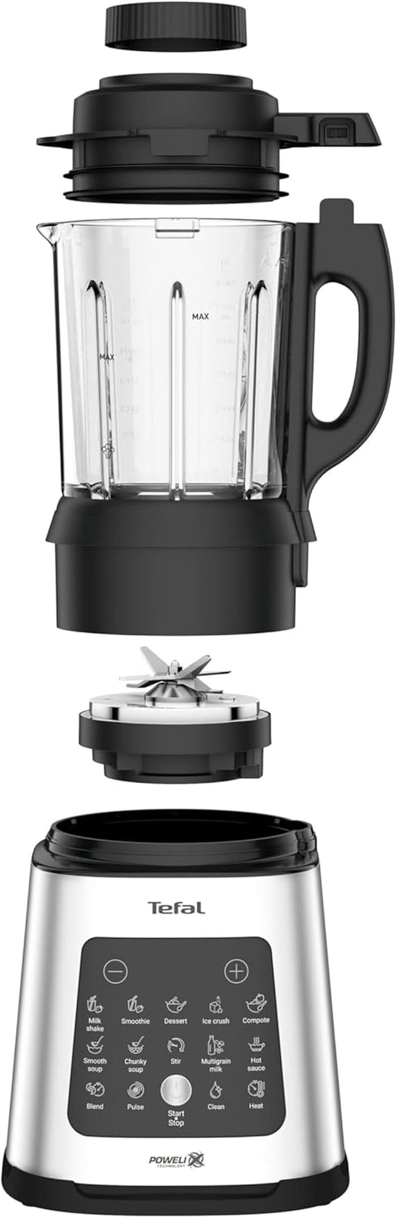 Tefal Perfectmix Cook Hochgeschwindigkeits-Standmixer, Mit Kochfunktion, 10 Auto-Programme, Heiße Und Kalte Rezepte, Abnehmbare Klingen, Inkl. Dampfkorb, Silber/Schwarz, BL83SD30 Kitchen Naty Shop