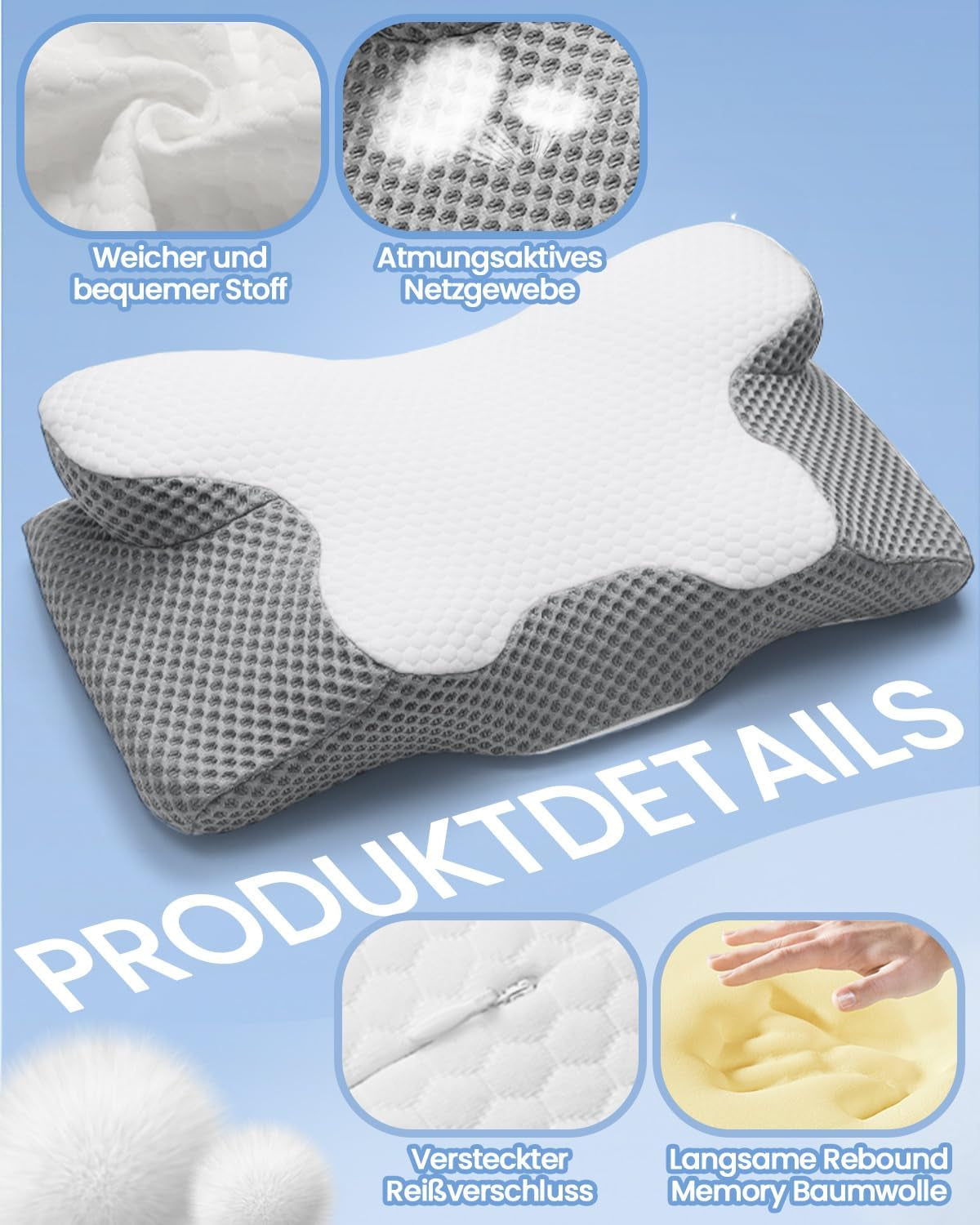 2 i 1 nackkudde Kudde Memory Foam Kudde Ergonomisk ortopedisk kudde 2 Sovhöjd Nackstödskudde för sida / rygg / magstöd Cervikala ortopediska kuddar Naty Shop