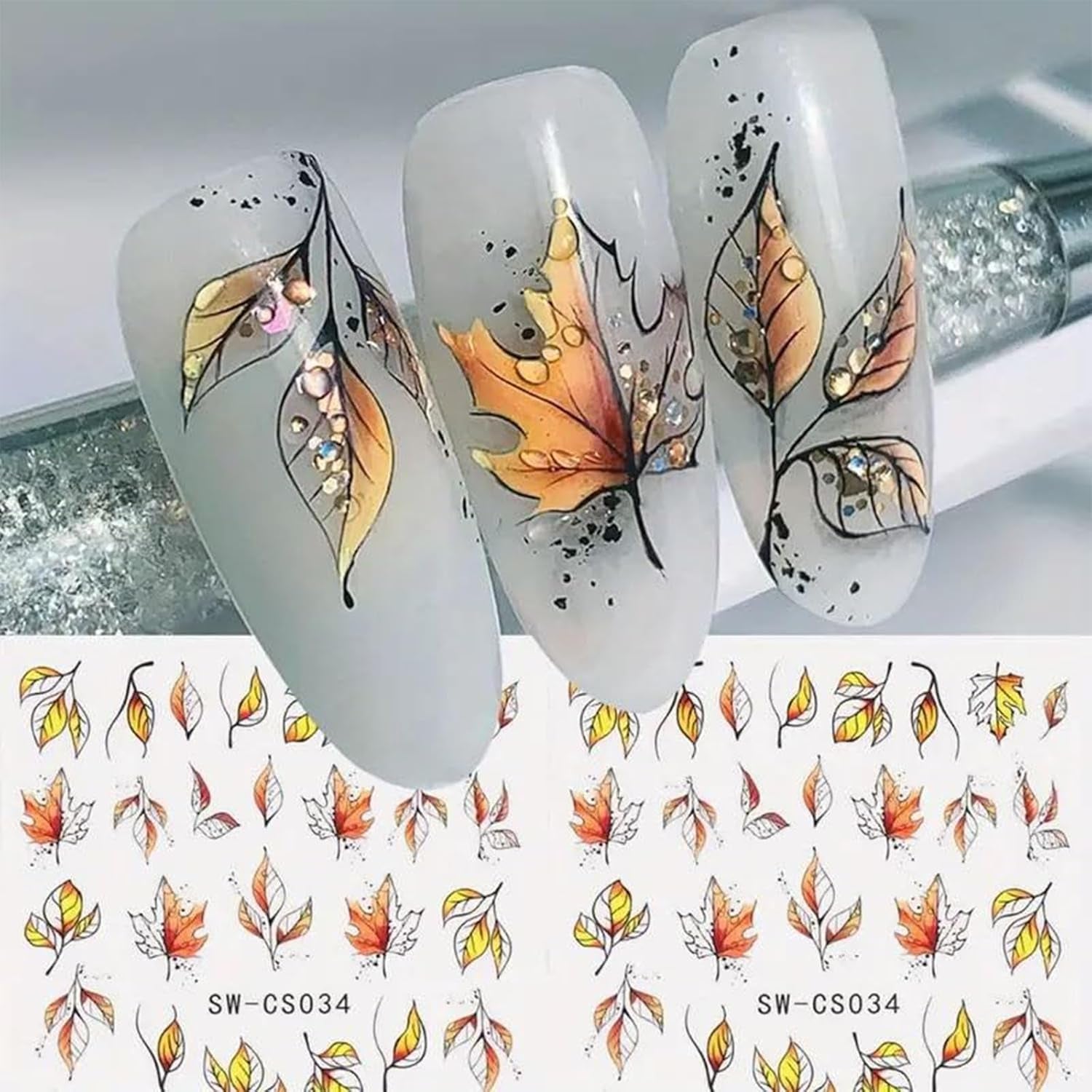 6 Blatt Herbst Nagelsticker,Ahornblatt Selbstklebend Nagelaufkleber,Herbst Nagelsticker,Nageldesign Zubehör,Nagelkonstklistermärke,Selbstklebende Deko Für Nägel
