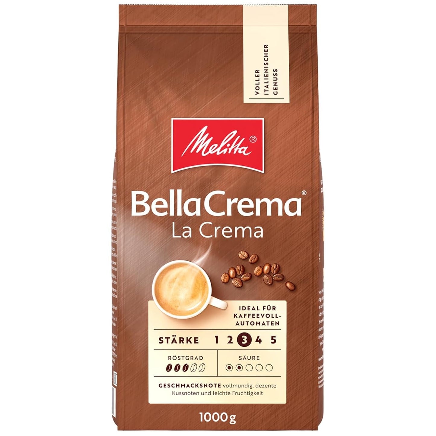3 Melitta BellaCrema La Crema kaffebönor, medelrostade, 1 kg styck