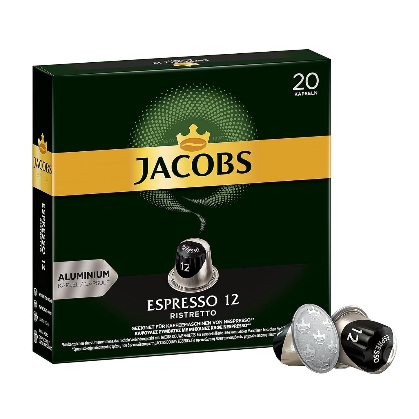 Kaffeekapseln Espresso Ristretto, Intensität 12 av 12, 10 x 20 Getränke & Kaffeekapseln Lungo Decaffeinato- Intensität 6- 200 Nespresso kompatibel Kapseln, 10er Pack, 10 x 20 Getränke